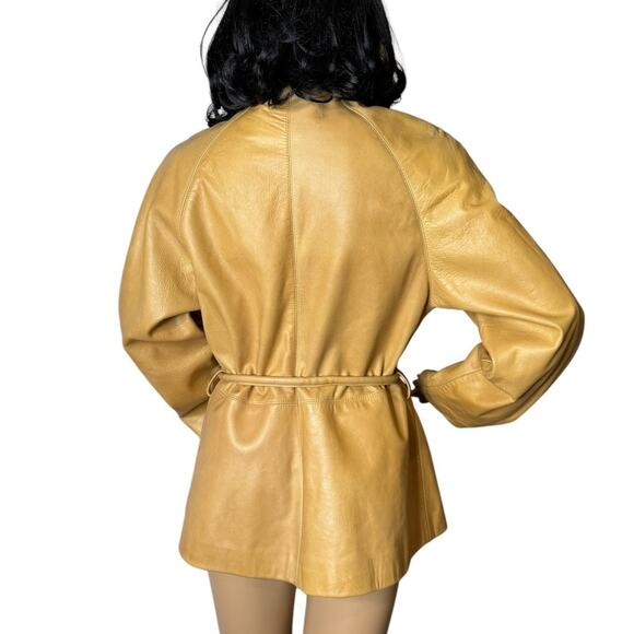 Vintage Martani Moda Yellow Retro collarless belted Coat size medium - Picture 7 of 17